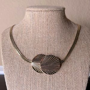 Vintage, Front-Clasp, Park Lane Gold Tone Seashell Necklace, Fan, Leaf, herringb